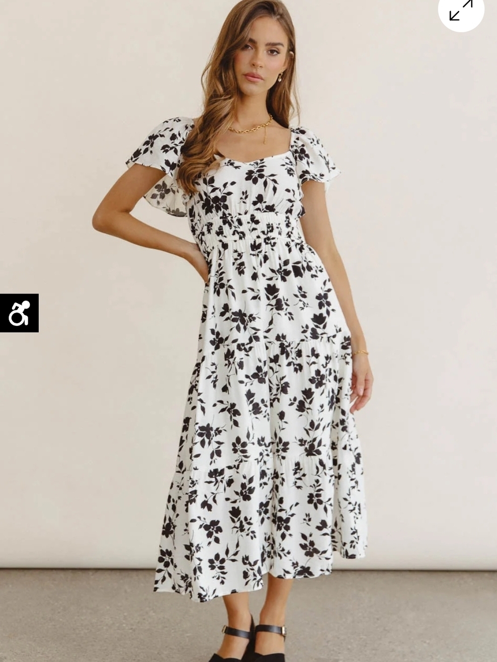 Bohme White Maxi Dress with Black Floral Print